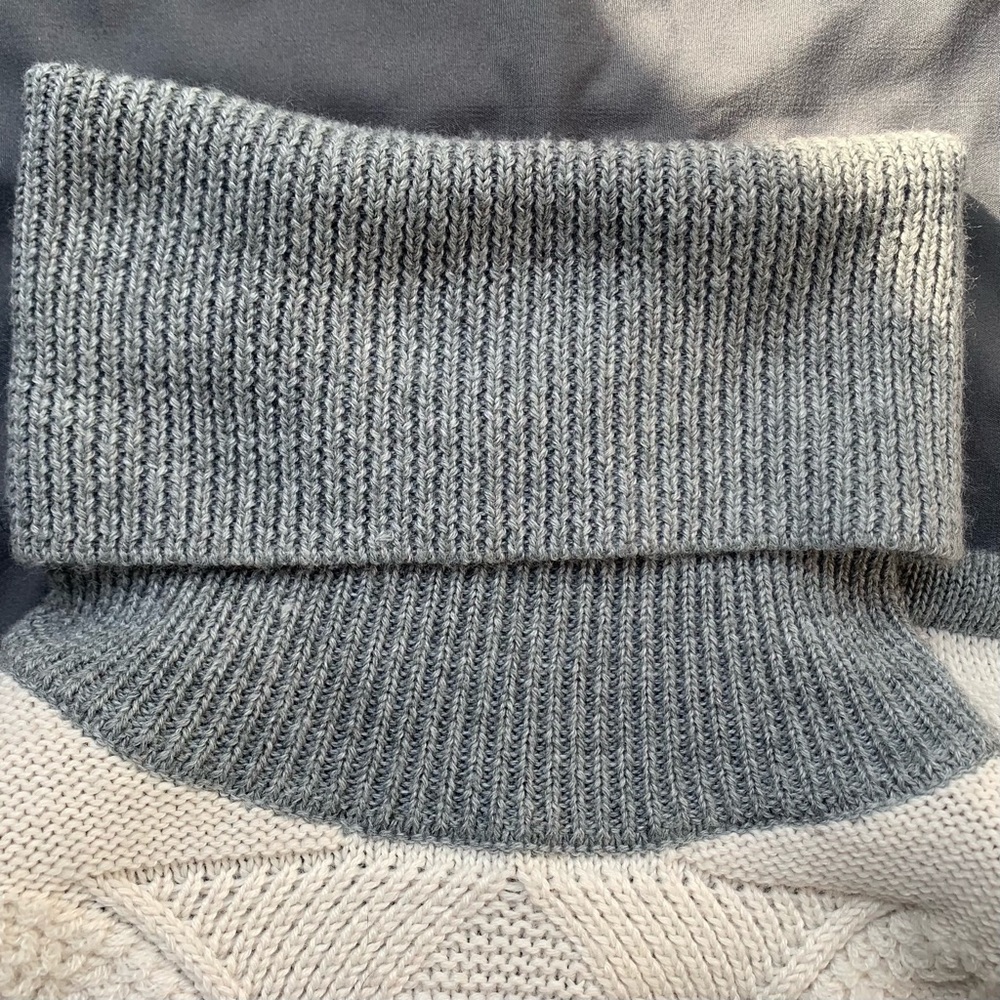 Women’s Wool Blend Chunky Knit Poncho Turtleneck Cream Grey One Size - Picture 12 of 15